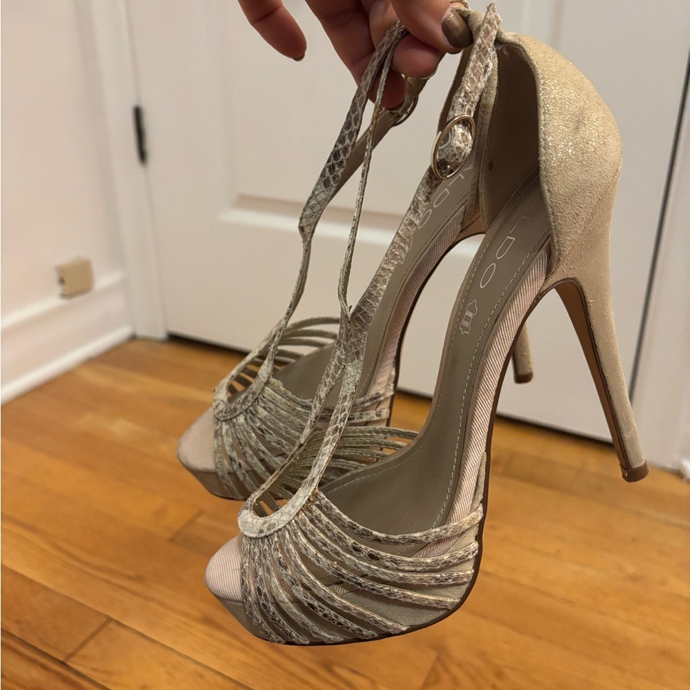 Aldo Shimmering Beige Strappy Heels - 37
